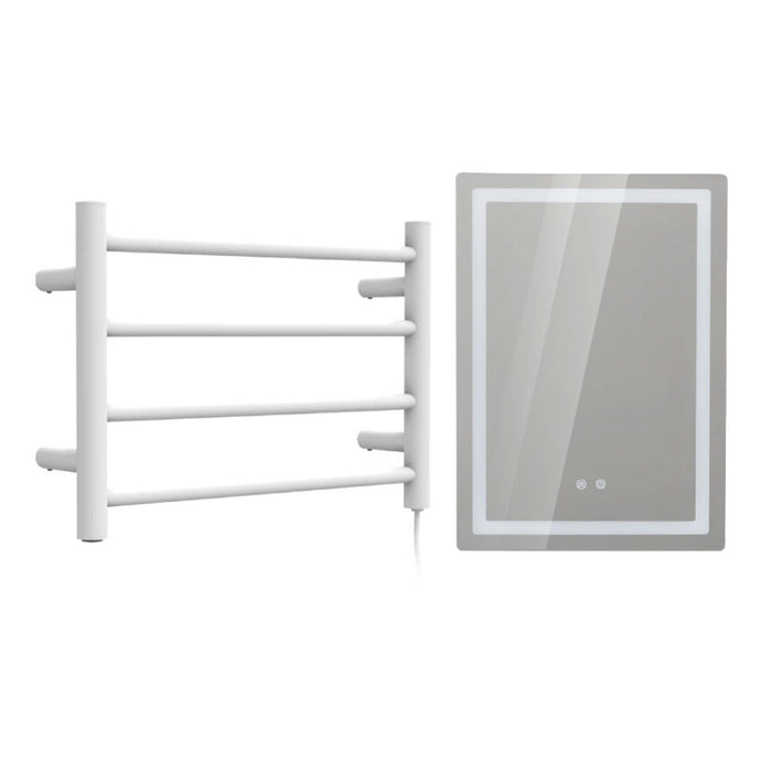 Pack Baño Oliva | Espejo + Secador de Toallas Blanco