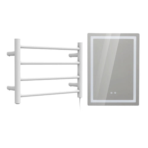 Pack Baño Oliva | Espejo + Secador de Toallas Blanco