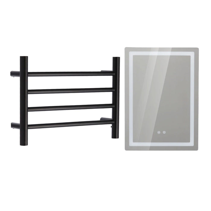 Pack Baño Oliva |  Espejo + Secador de Toallas Negro Mate