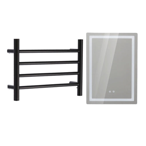Pack Baño Oliva |  Espejo + Secador de Toallas Negro Mate