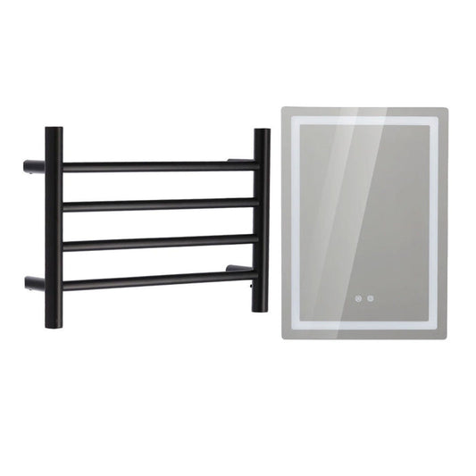 Pack Baño Oliva |  Espejo + Secador de Toallas Negro Mate