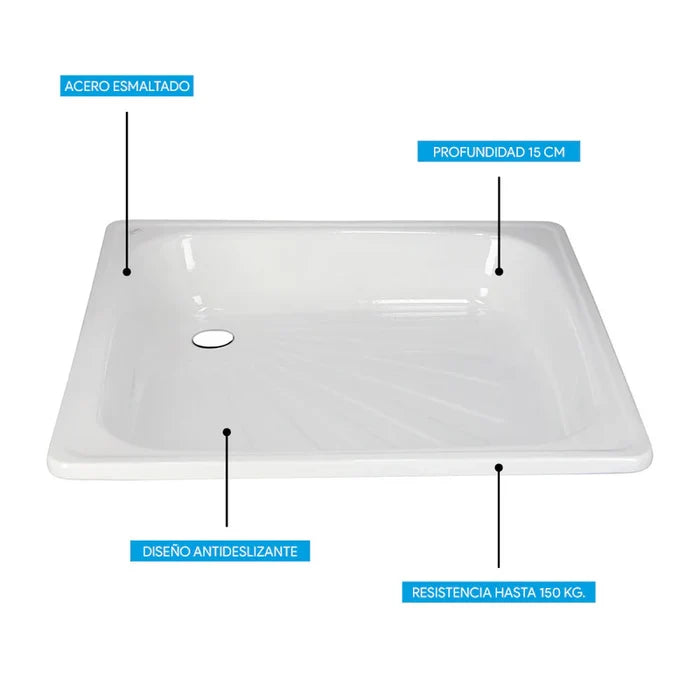 Receptáculo de Acero Esmaltado Atenas 80x80x15 cm sin Desagüe