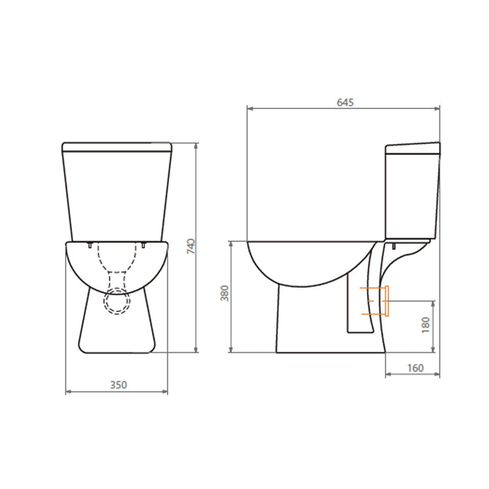 Sanitario WC Completo Cosmos - Descarga a Muro 18 cm (Horizontal)