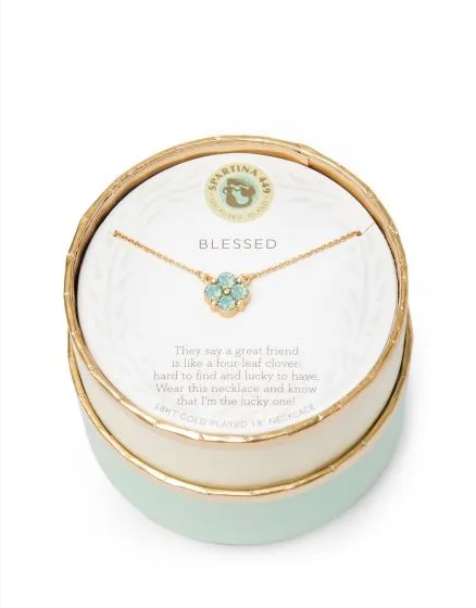 Sea La Vie Necklace Blessed/Sea Foam Clover Gold