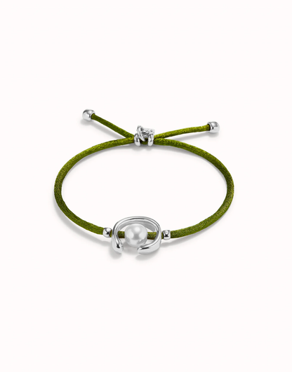 Ser Diferente Green Cord Silver w/Pearl Bracelet