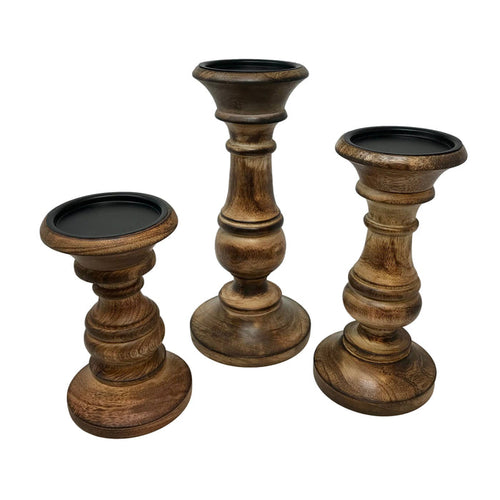 Set of 3 Dodge House Wood Pillar Candle Holder