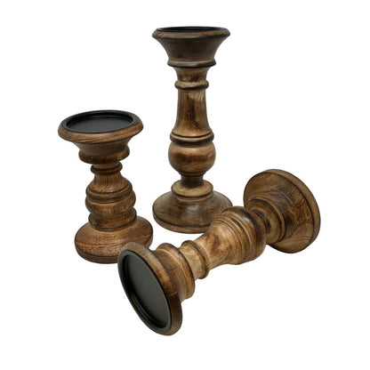 Set of 3 Dodge House Wood Pillar Candle Holder