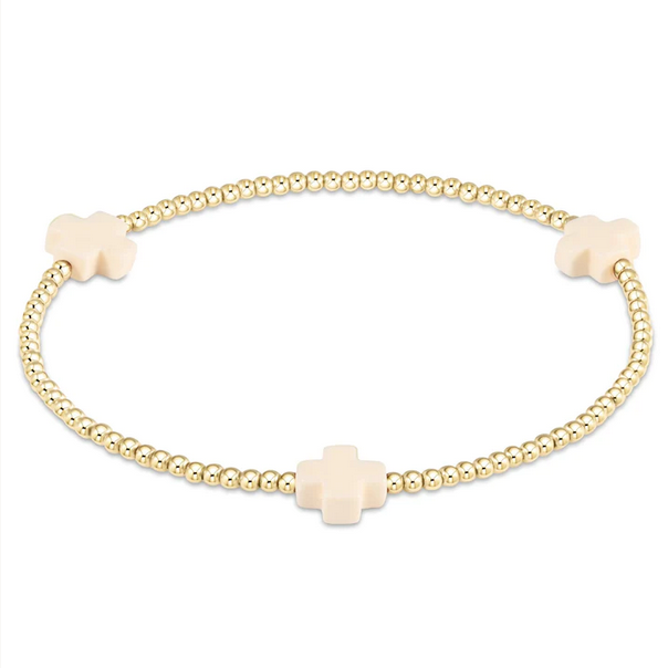 Signature Cross Gold Pattern 2mm Bead Bracelet Off White