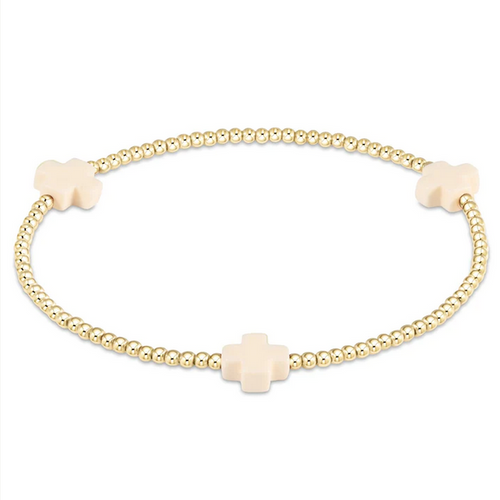 Signature Cross Gold Pattern 2mm Bead Bracelet Off White