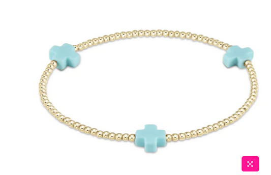 Signature Cross Gold Pattern 2mm Bead Bracelet Turquoise