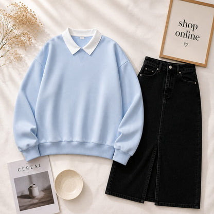 SKY BLUE COLLAR SWEATSHIRT WITH BLACK  SHIRT
