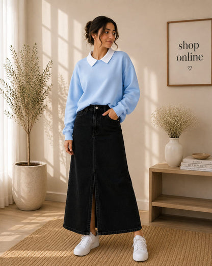 SKY BLUE COLLAR SWEATSHIRT WITH BLACK  SHIRT