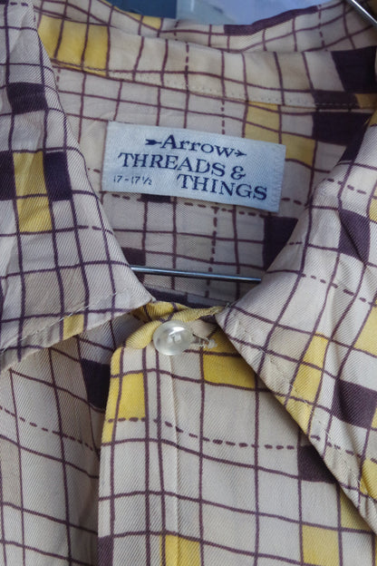 Snazzy Arrow Checkered Rayon Short-Sleeved Shirt - Sz 17-17.5