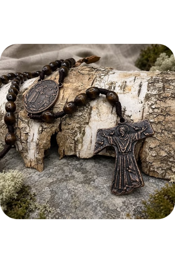 St. Francis Tau Maple & Bronze Rosary - Handmade in Scotland