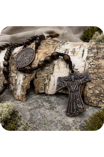 St. Francis Tau Maple & Bronze Rosary - Handmade in Scotland