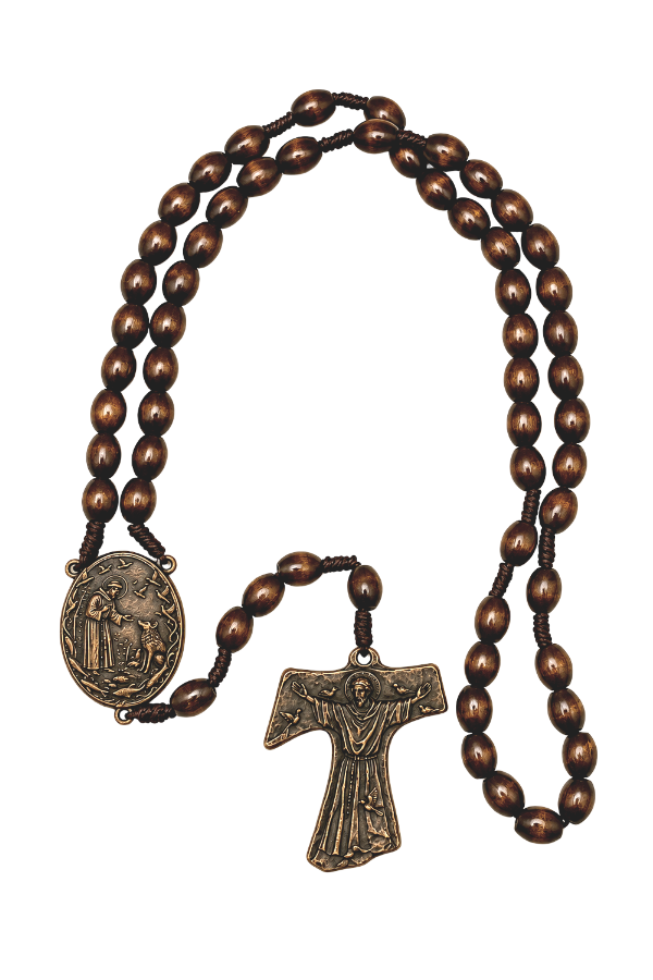 St. Francis Tau Maple & Bronze Rosary - Handmade in Scotland