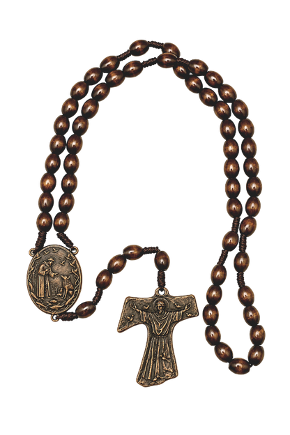 St. Francis Tau Maple & Bronze Rosary - Handmade in Scotland