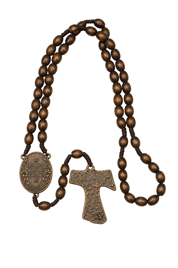 St. Francis Tau Maple & Bronze Rosary - Handmade in Scotland