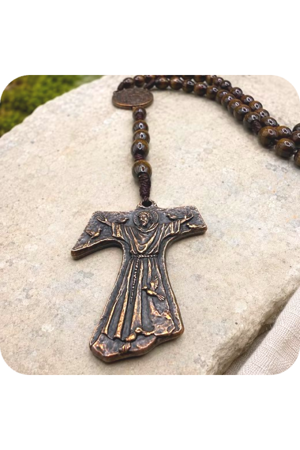 St. Francis Tau Maple & Bronze Rosary - Handmade in Scotland