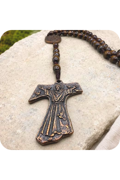 St. Francis Tau Maple & Bronze Rosary - Handmade in Scotland