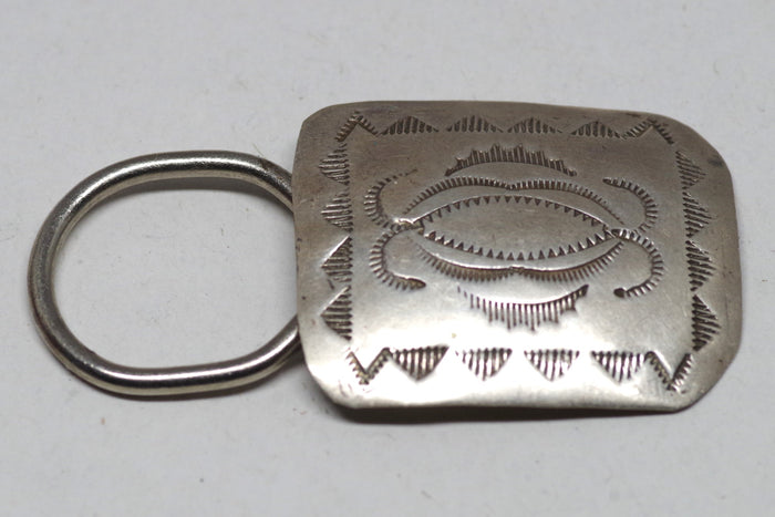 Stunning Rectangular Southwestern Patterned Silver Keychain