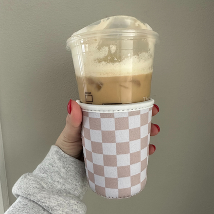 Tan Checkered Drink Sleeve