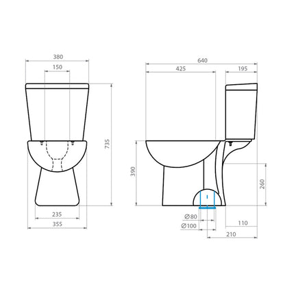 Taza WC Aura con fijaciones - Salida a piso (Vertical)