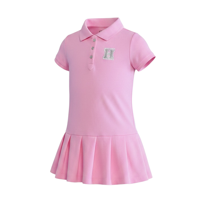 Toddler Caroline dress, pink with white H