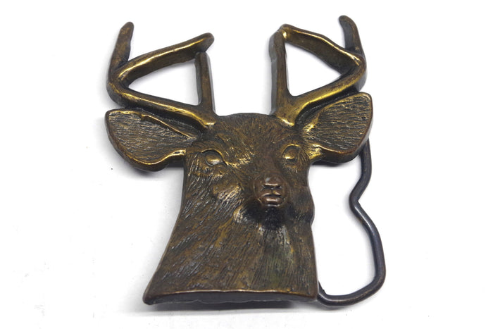 Vintage Deer Head Brass Belt Buckle