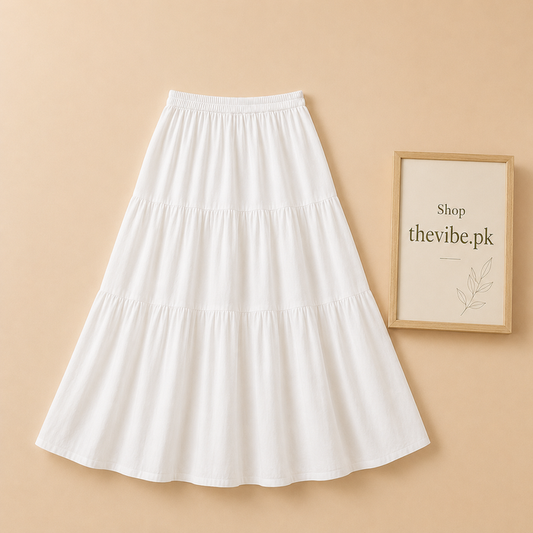 WHITE 3 TIER TWILL SKIRT