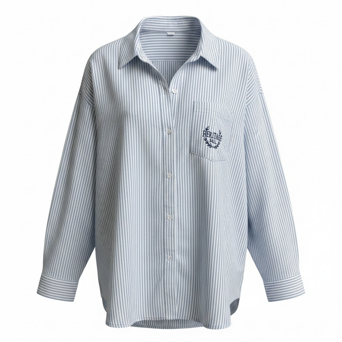 Women's Button Down, blue stripe, laurel wreath HHall