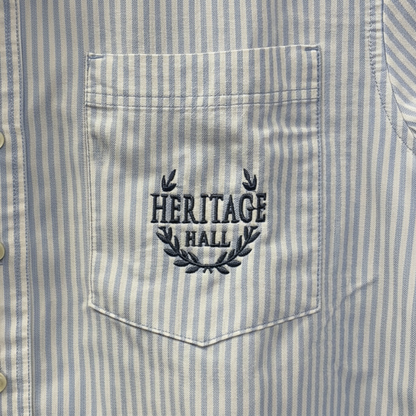 Women's Button Down, blue stripe, laurel wreath HHall